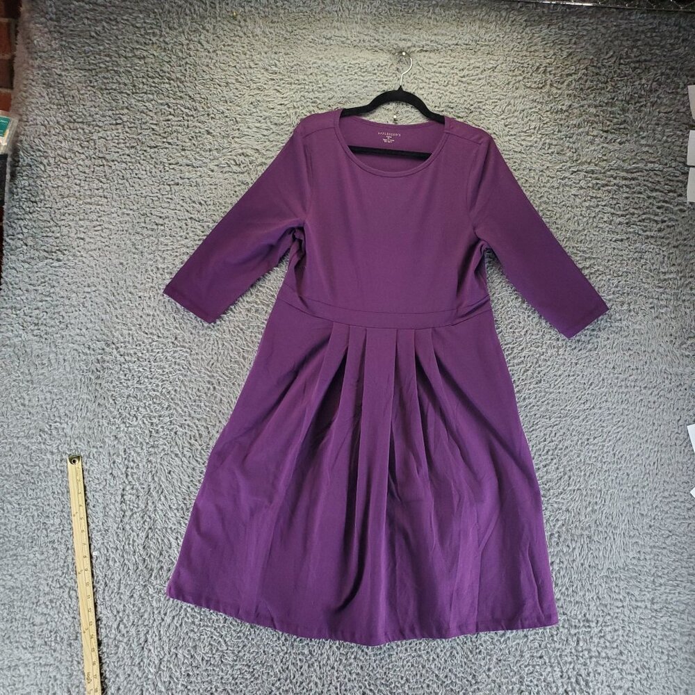 Appleseeds Dress Womens Large Purple Petite 3/4 Sleeve Polyester Blend